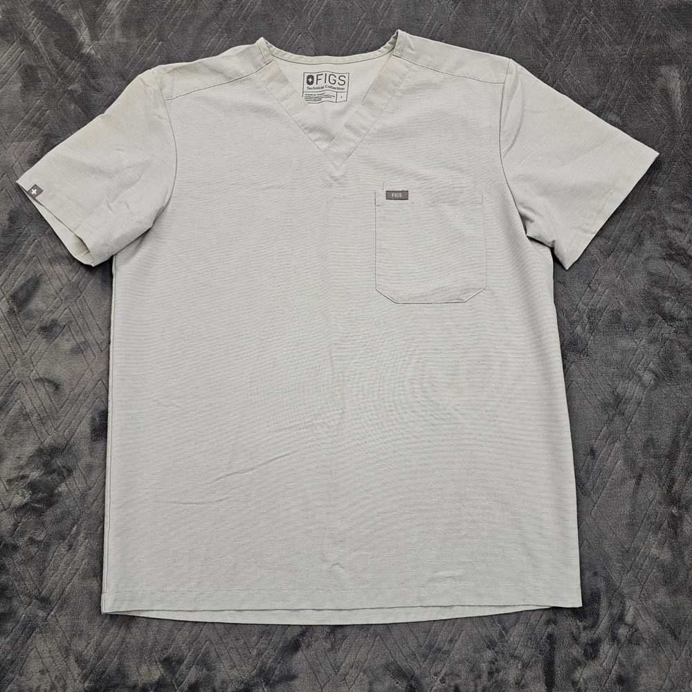 Figs Scrub Set Mens L Leon Top XL Cairo Cargo Pants Light Gray Stripe Technical - Picture 2 of 14